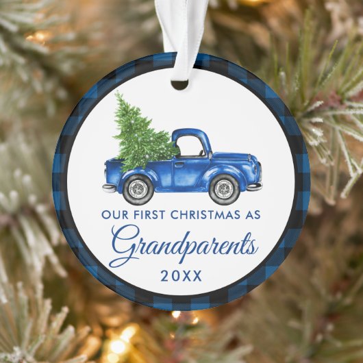 Eerste Kerstdag Grootouders Truck Blue Pset Ornament (Boom)
