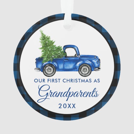 Eerste Kerstdag Grootouders Truck Blue Pset Ornament (achterkant)