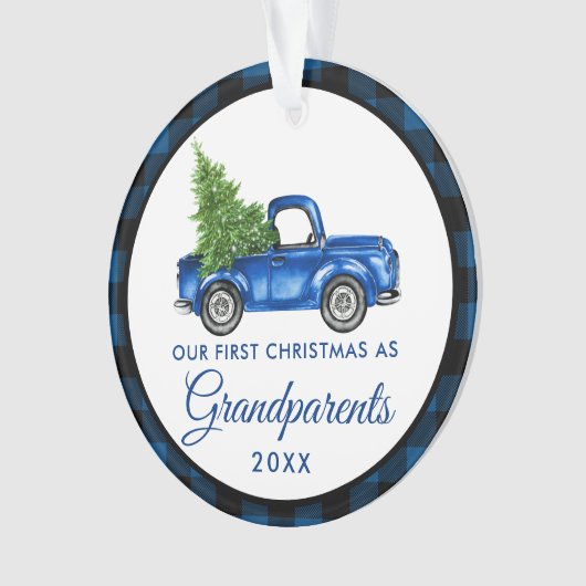 Eerste Kerstdag Grootouders Truck Blue Pset Ornament (voorkant)