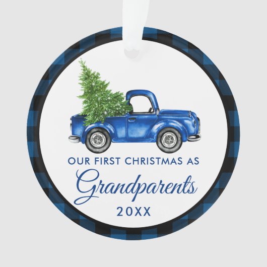 Eerste Kerstdag Grootouders Truck Blue Pset Ornament (voorkant)