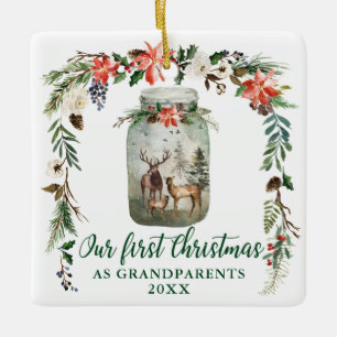 Eerste Kerstdag Grootouders Winter Deer Familie Keramisch Ornament