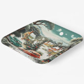 Eerste Kerstdag Huizen Auto's Dennenbomen Bergen M Papieren Bordje (Gebogen)