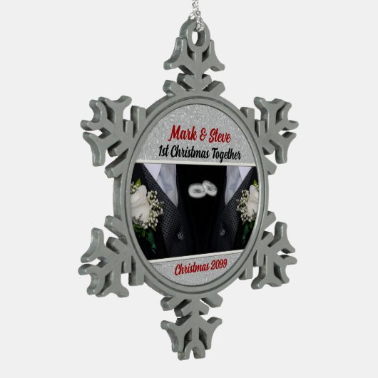 Eerste kerstdag huwelijk tin sneeuwvlok ornament (Links)