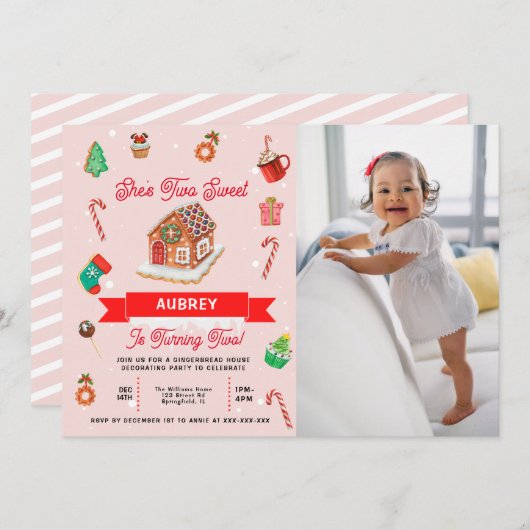 Eerste kerstdag in het roze ontbijt kaart (Voorkant / Achterkant)