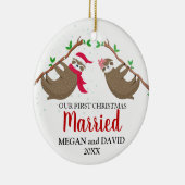 Eerste Kerstdag met Funny Sloths Keramisch Ornament (Rechts)