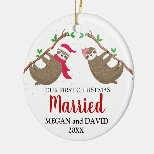 Eerste Kerstdag met Funny Sloths Keramisch Ornament (Links)