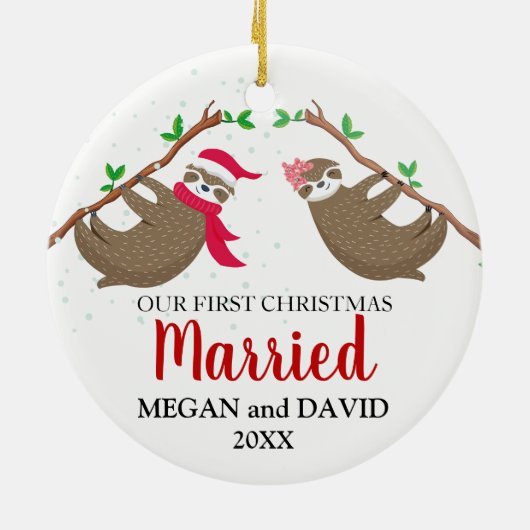 Eerste Kerstdag met Funny Sloths Keramisch Ornament (Achterkant)