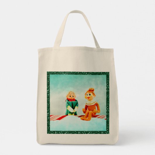 Eerste kerstdag met Lijst van Glitter Tote Bag (Achterkant)