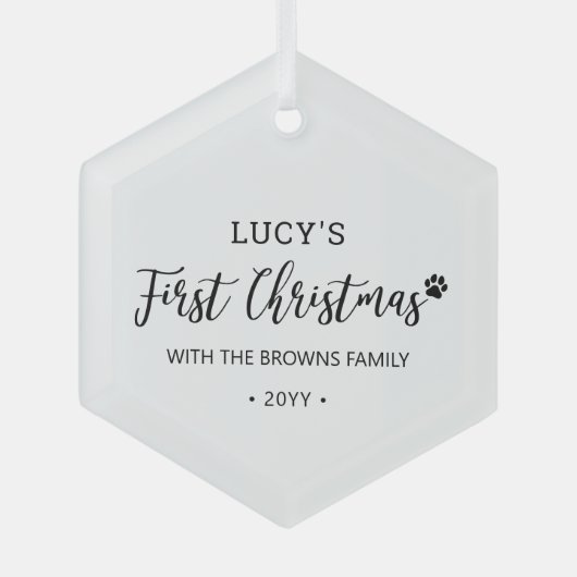 Eerste kerstdag met zwarte en witte pag glas ornament (Voorkant)