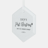 Eerste kerstdag met zwarte en witte pag glas ornament (Voorkant links)