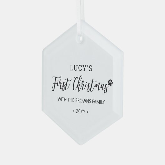 Eerste kerstdag met zwarte en witte pag glas ornament (Voorkant links)