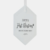 Eerste kerstdag met zwarte en witte pag glas ornament (Voorkant Rechts)