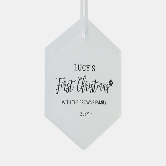 Eerste kerstdag met zwarte en witte pag glas ornament (Voorkant Rechts)