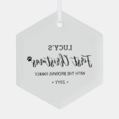 Eerste kerstdag met zwarte en witte pag glas ornament (Achterkant)