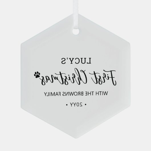 Eerste kerstdag met zwarte en witte pag glas ornament (Achterkant)