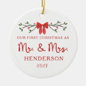 Eerste Kerstdag Mr & Mrs Custom Pas getrouwd Foto Keramisch Ornament (Voorkant)