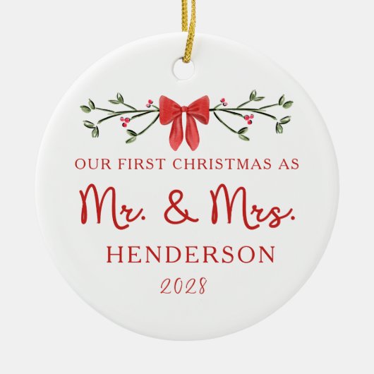 Eerste Kerstdag Mr & Mrs Custom Pas getrouwd Foto Keramisch Ornament (Voorkant)