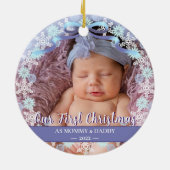 Eerste Kerstdag Nieuwgeboren grootouders Soft Blue Keramisch Ornament (Achterkant)