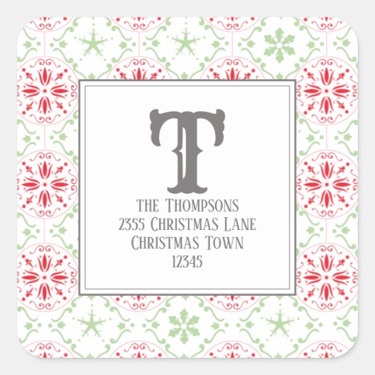 Eerste kerstdag Rood en Groen Retouradres Vierkante Sticker (Voorkant)