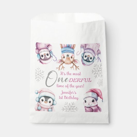 Eerste Kerstdag Schattigee Roze Winterdieren Bedankzakje (Voorkant)