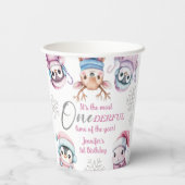 Eerste Kerstdag Schattigee Roze Winterdieren Papieren Bekers (Achterkant)