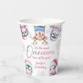 Eerste Kerstdag Schattigee Roze Winterdieren Papieren Bekers (Voorkant)