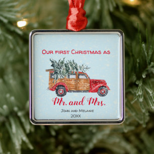 Eerste Kerstdag  truck - rood script Metalen Ornament
