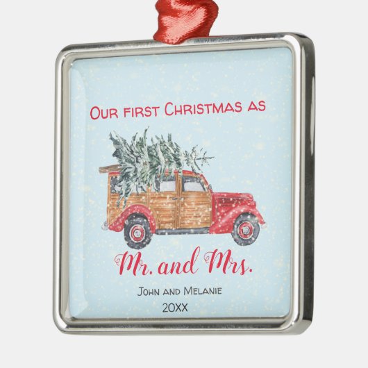 Eerste Kerstdag  truck - rood script Metalen Ornament (Links)