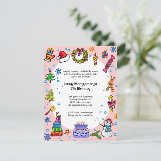 Eerste kerstdag Uitnodiging Licht Roze (Staand voorkant)