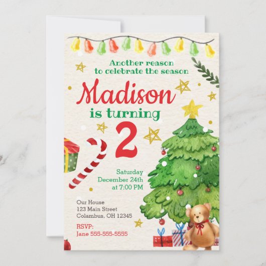 Eerste kerstdag Uitnodiging  Waterverf (Voorkant)