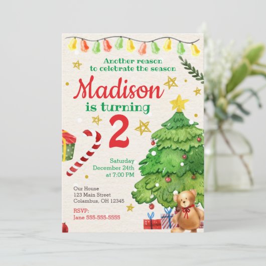 Eerste kerstdag Uitnodiging  Waterverf (Staand voorkant)