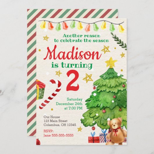 Eerste kerstdag Uitnodiging  Waterverf (Voorkant / Achterkant)