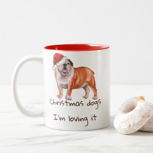 Eerste kerstdag Waterverf Dog Quote/Dogs Lover Tweekleurige Koffiemok (Met donut)