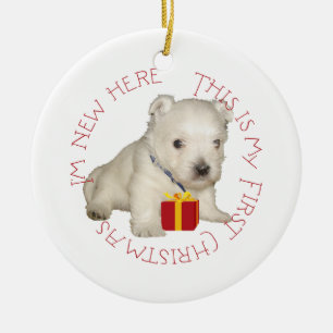Eerste kerstdag Westie Puppy Keramisch Ornament