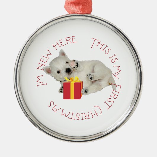 Eerste kerstdag Westie Puppy Metalen Ornament (Voorkant)