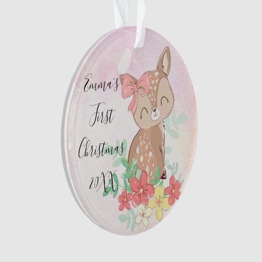 Eerste Kerstdag Woodland Deer Floral Ornament (voorkant)