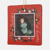  Eerste kerstdageraad- en olievlek-Baby Foto Keramisch Ornament (Links)