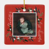  Eerste kerstdageraad- en olievlek-Baby Foto Keramisch Ornament (Achterkant)