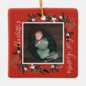  Eerste kerstdageraad- en olievlek-Baby Foto Keramisch Ornament (Voorkant)