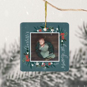 Eerste kerstdageraad- en olievlek-Baby Foto Keramisch Ornament