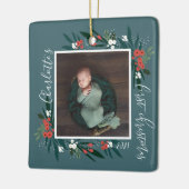 Eerste kerstdageraad- en olievlek-Baby Foto Keramisch Ornament (Links)