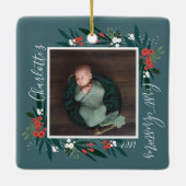 Eerste kerstdageraad- en olievlek-Baby Foto Keramisch Ornament (Achterkant)