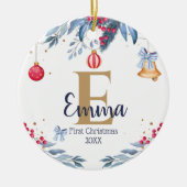 Eerste kerstelegante kerst Aangepast monogram Baby Keramisch Ornament (Voorkant)