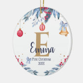 Eerste kerstelegante kerst Aangepast monogram Baby Keramisch Ornament (Links)
