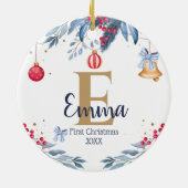 Eerste kerstelegante kerst Aangepast monogram Baby Keramisch Ornament (Achterkant)