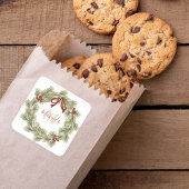 Eerste kersteslegant Wreath Red Holly Monogram Vierkante Sticker