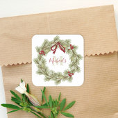 Eerste kersteslegant Wreath Red Holly Monogram Vierkante Sticker
