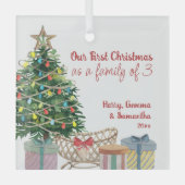 Eerste kerstfamilie met 3 kerstbomen Wieg Gl Glas Ornament (Voorkant)