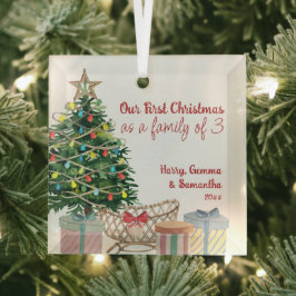 Eerste kerstfamilie met 3 kerstbomen Wieg Gl Glas Ornament