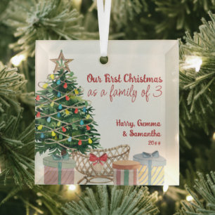 Eerste kerstfamilie met 3 kerstbomen Wieg Gl Glas Ornament